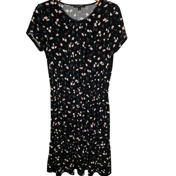 Banana Republic Dress Womens Size 0 Black Floral Fit & Flare Peplum Pink Flowers - Picture 1 of 7
